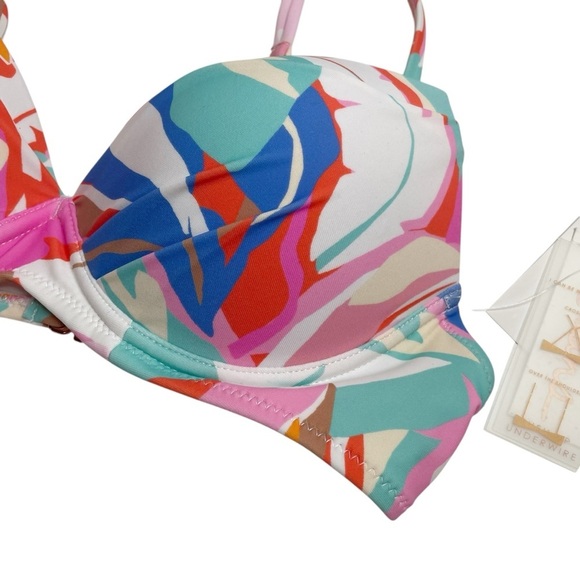 Raisins Moonshadow Printed Underwire Bikini Top White Abstract Leaf XS New - Picture 3 of 7